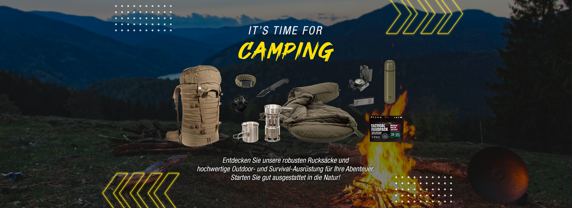 Die Camping-Saison startet! - Entdecken Sie unsere robusten Rucksäcke und hochwertige Outdoor- und Survival-Ausrüstung für Ihre Abenteuer